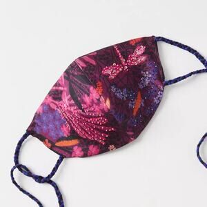 NWT Roopa Pemmaraju Anthropologie Purple Beaded Embellished Tie Back Face Mask